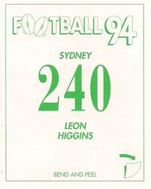 1994 Select AFL Stickers #240 Leon Higgins Back